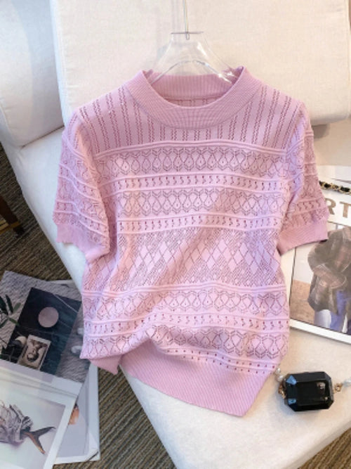 2026 New  Summer Thin Hollow Out Crew Neck Pullover Sweater Versatile