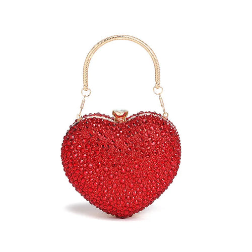 Luxury Diamond Inlay Heart Shape Crystal Clutch Purse Stones Evening