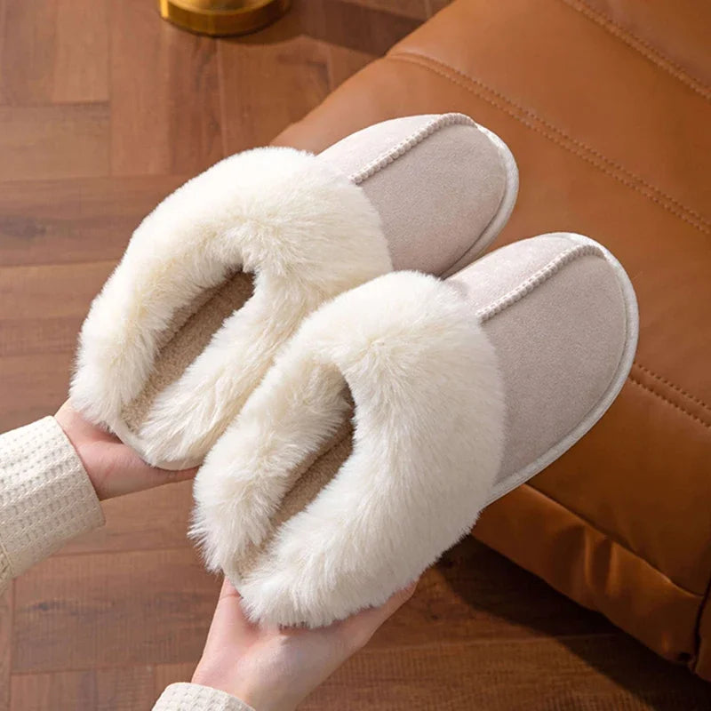 2024 Winter Warm Flat Fur Slippers Women Faux Suede Fluffy Furry Home