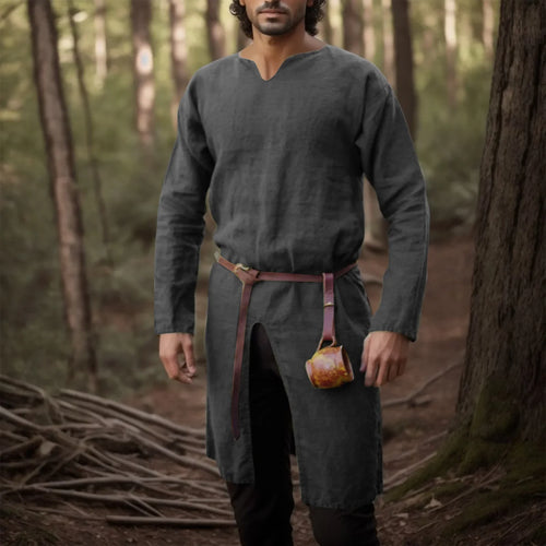 Medieval Renaissance Retro Linen Shirt Tops Tunic Male Long Robes