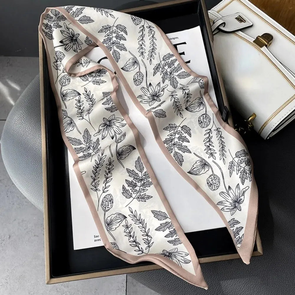 Fashion Print Hair Ribbon Scarf Women Neck Tie Bag Silk Skinny
