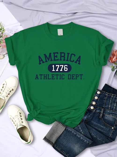 America 1776 Athletic Dept Letter T-Shirt Female Sport Casual Crop Top