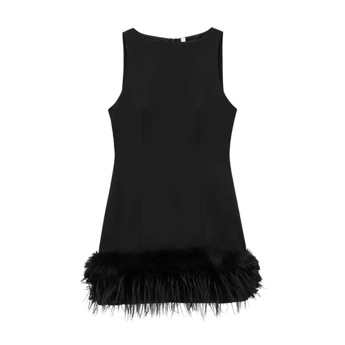 TFMLN 2024 New Elegant Women Feathers Mini Dresses Sexy Slim