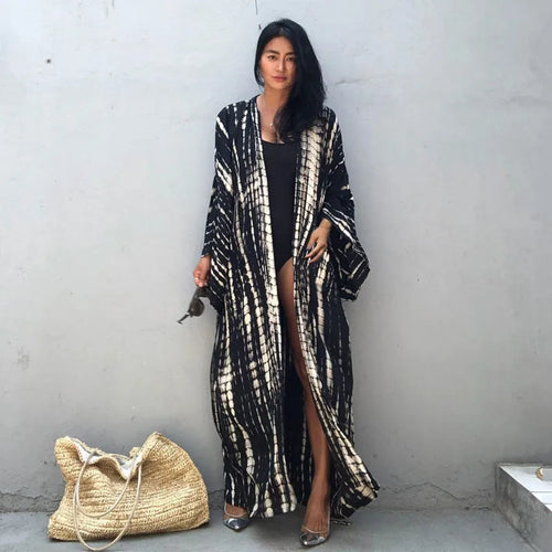Long Kimono Swimsuit Cover up for Women Stylish Tie Dye Open Front