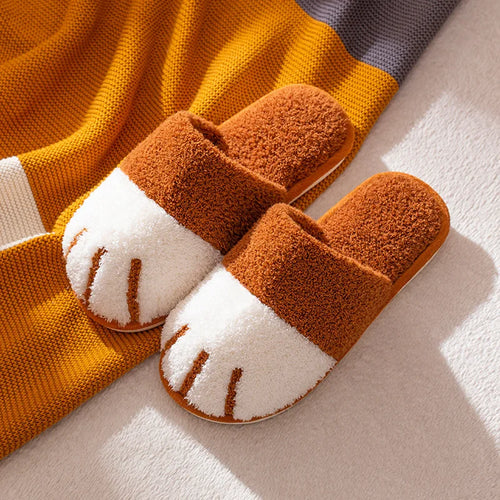 Comwarm Winter Warm Plush Slippers Cute Cat Paw Designer House Women