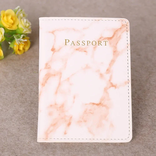 Women Fashion Pink Marble Pattern Travel Passport Cover Holder Bag