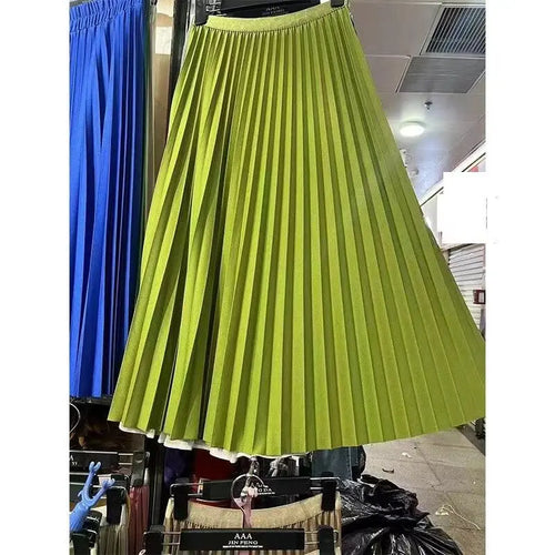 2024 Women Elegant Pleated Skirt High Waist Women Mid-long Skirt