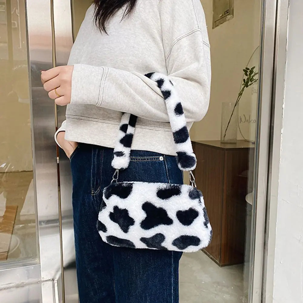 New Women's Casual Shoulder Bag Animal Print Leopard Plush Lady