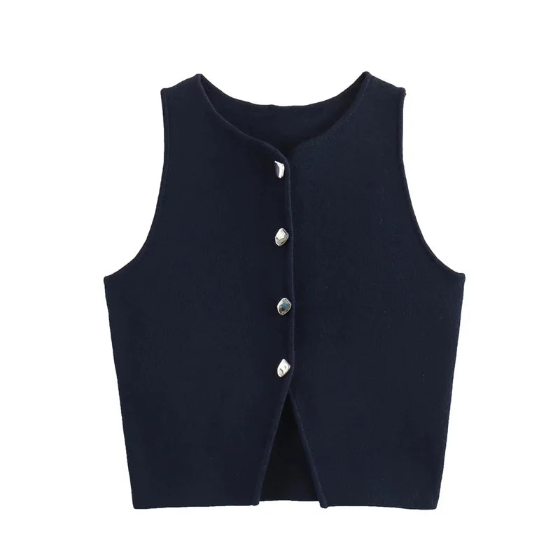 MUJER Cropped Knit Vest Women Cardigan White Sleeveless Vest Woman