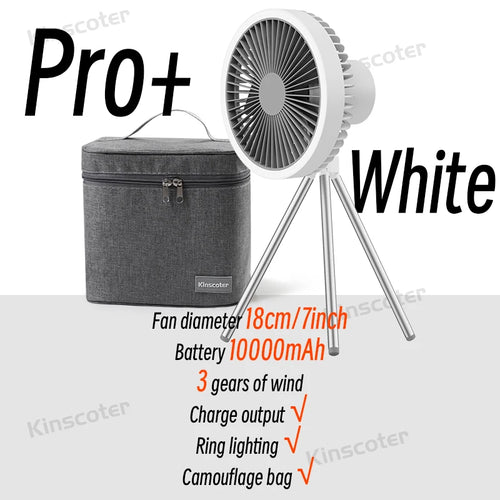 10000mAh Camping Fan Rechargeable Desktop Portable Air Circulator