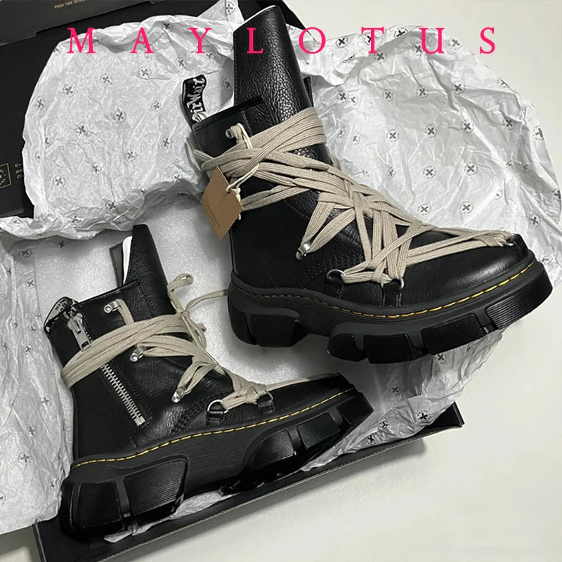 Cross Strap High-Top Boots for Men Side Zippers Outdoor Booties Male