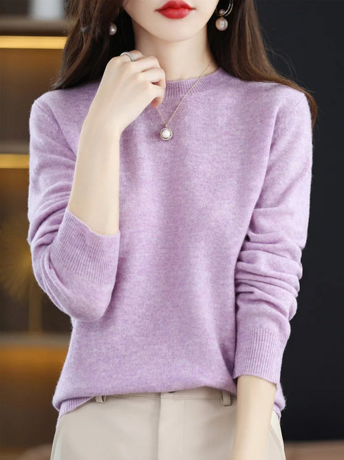Fashion 100% Merino Wool Women's Sweater O-Neck Long Sleeve Pullover