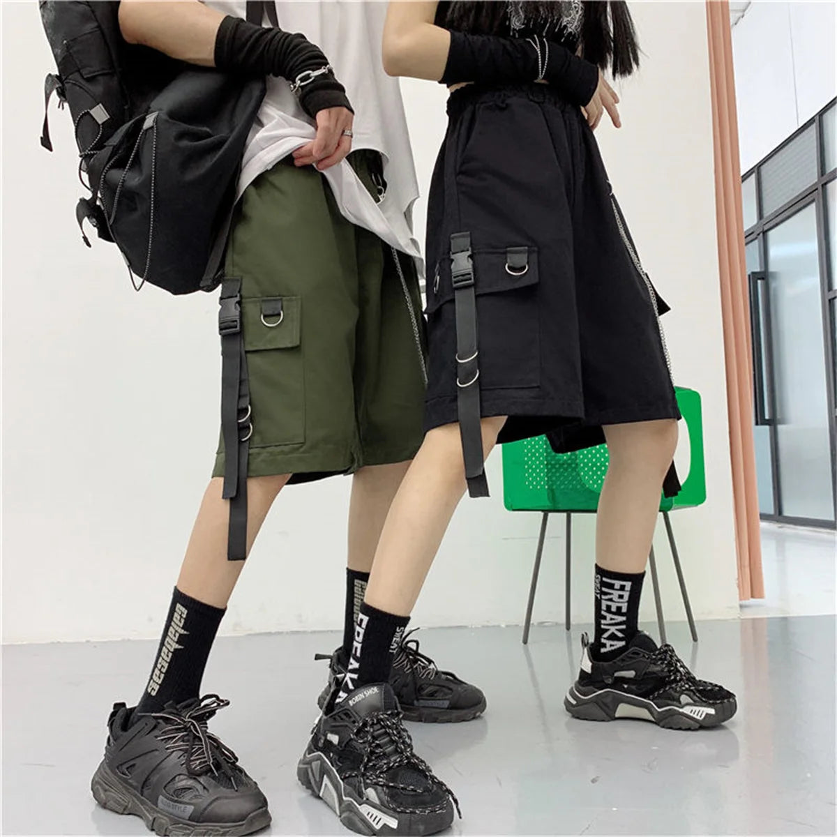 Loose Cargo Shorts Women Large Pocket Harajuku Japan Shorts Girl