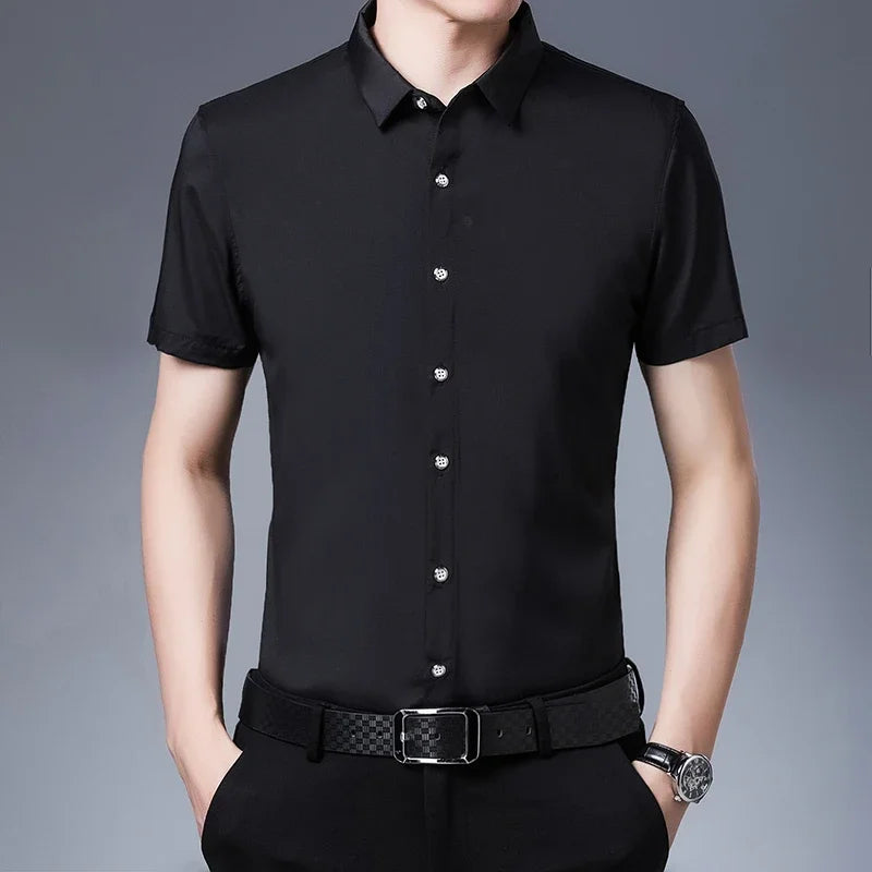 Men's Business Casual Solid Color Short Sleeved Shirt Non Ironing