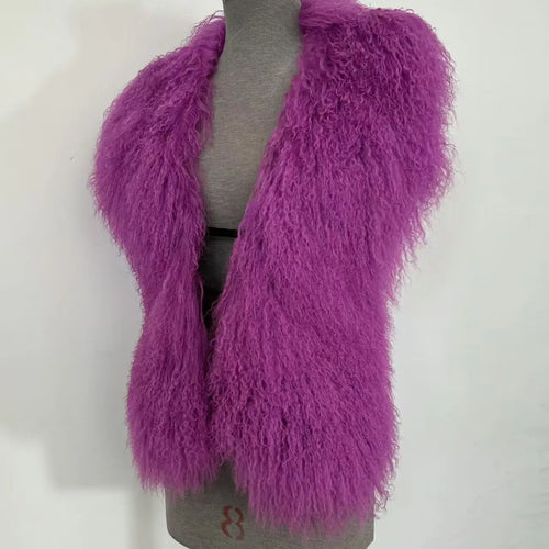 Fluffy Luxury  Real Mongolian Fur Halter Vests Women Solid Deep V-Neck