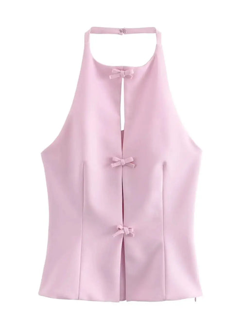 XNWMNZ Women's Fashion 2024 Bows halter Neck Top Women High Street