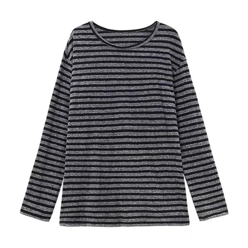Autumn Women Harajuku Striped T Shirt Long Sleeve O-Neck Casual
