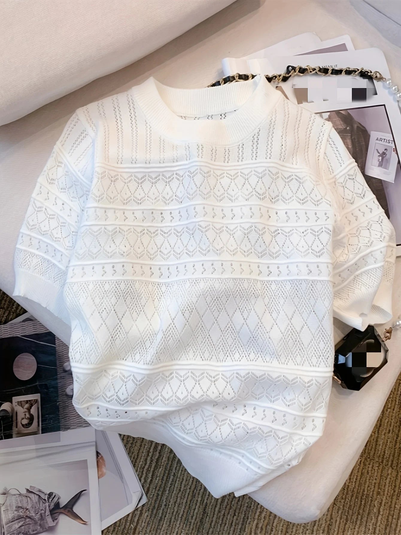 2026 New  Summer Thin Hollow Out Crew Neck Pullover Sweater Versatile