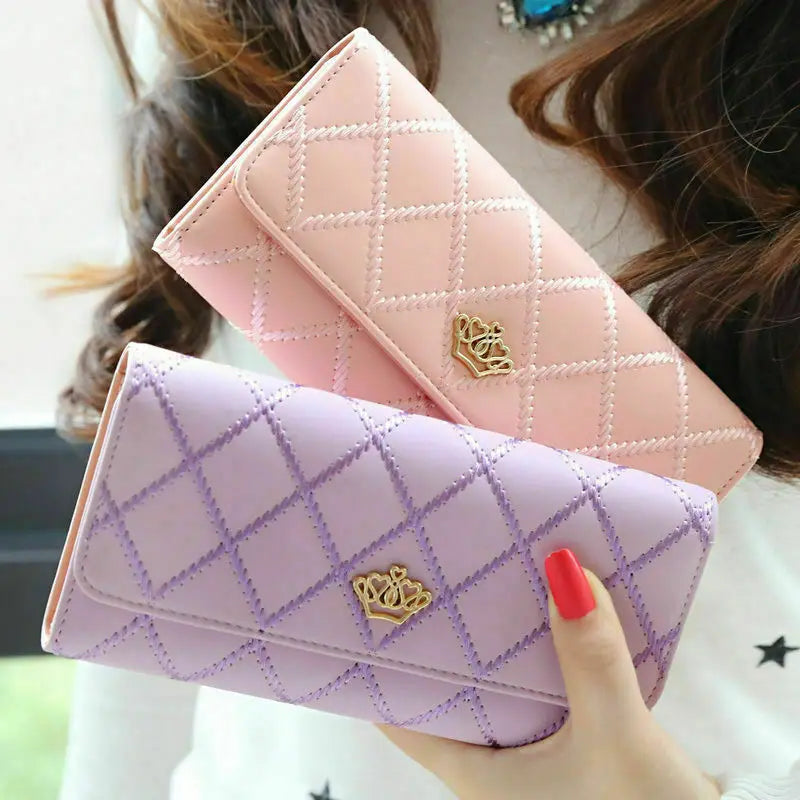 Black Long Wallets for Women PU Leather Diamond Pattern Purse Card
