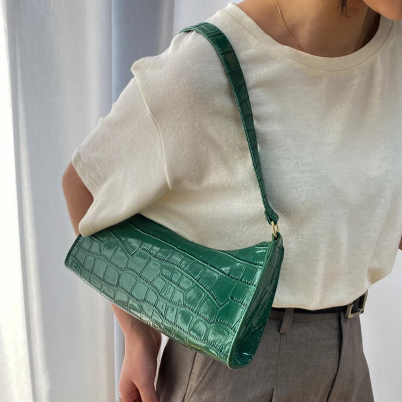 Retro Alligator Pattern Female Small Handbags and Purse Armpit