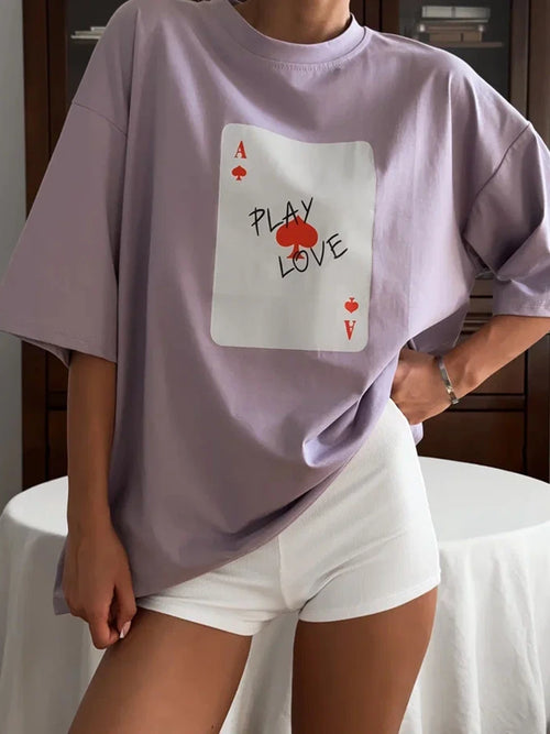 Bornladies 100% Cotton Poker Card Printed T-Shirt Women's Fashionable