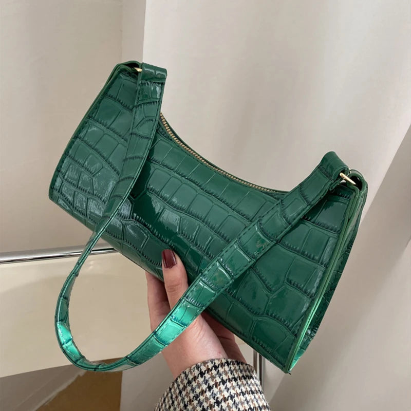 Retro Alligator Pattern Female Small Handbags and Purse Armpit