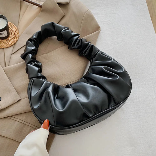 Fashion Pleated Handlebags for Women PU Cloud Bags Leisure Armpit Bag