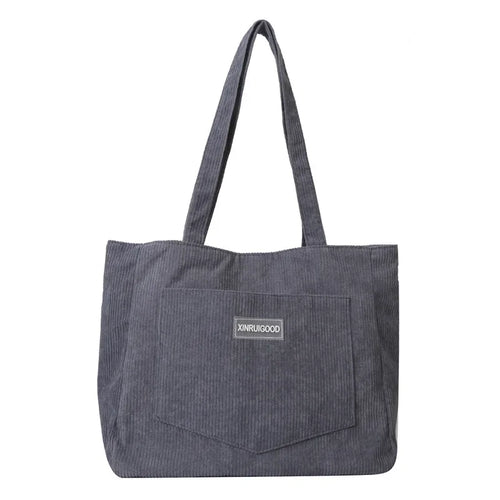 Large Capacity Shoulder Bag Trendy Corduroy Tote Bag Solid Color