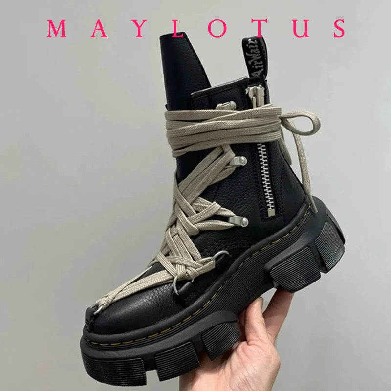 Cross Strap High-Top Boots for Men Side Zippers Outdoor Booties Male