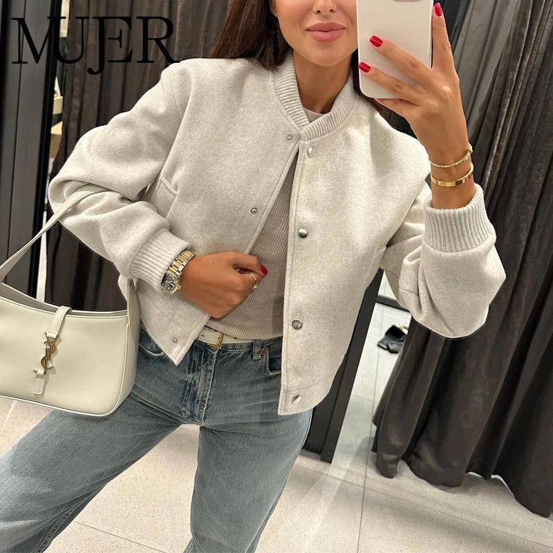 MUJER 2025 Women Jacket Cropped Bomber Jackets For Women Beige Black