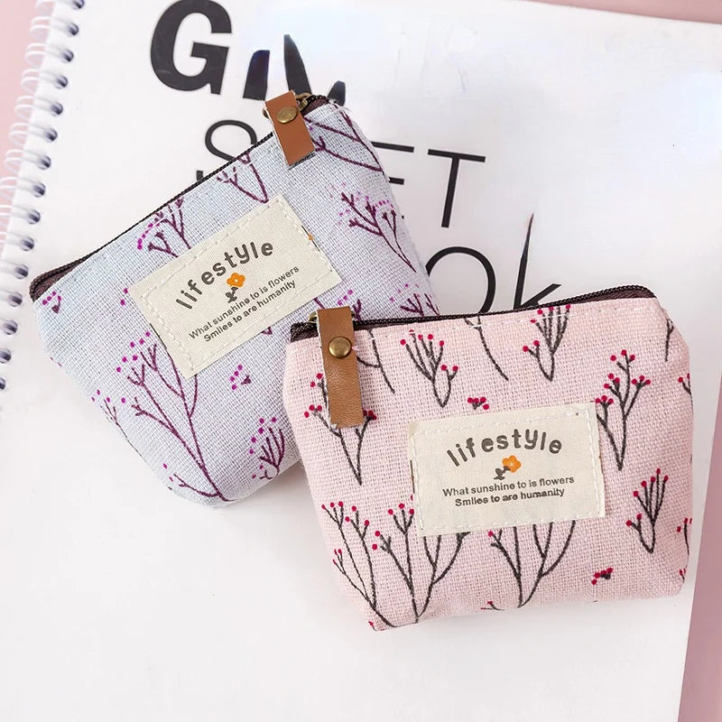 Fashion Flower Pattern Coin Purses Small Fresh Canvas Coin Wallet Lady