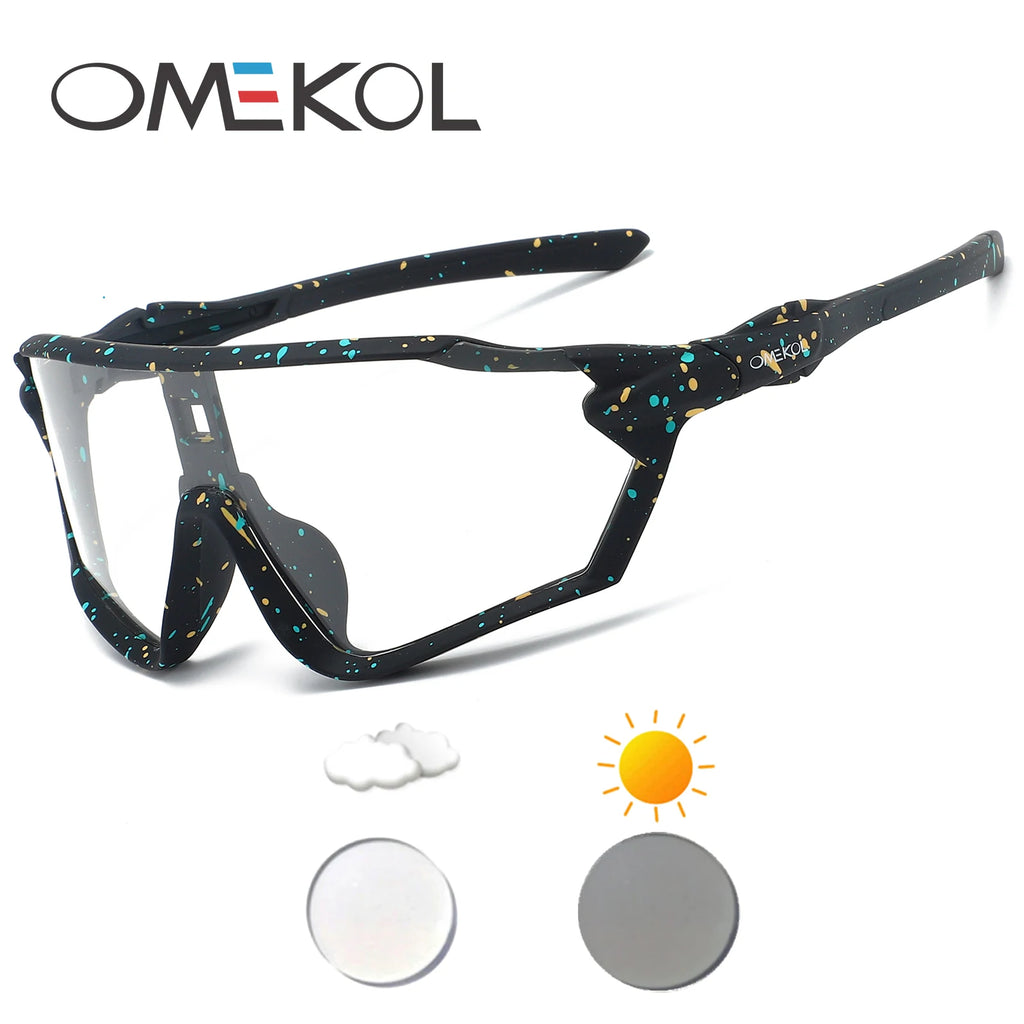 OMEKOL Brand New Photochromic Cycling Sunglasses Men Women Outdoor