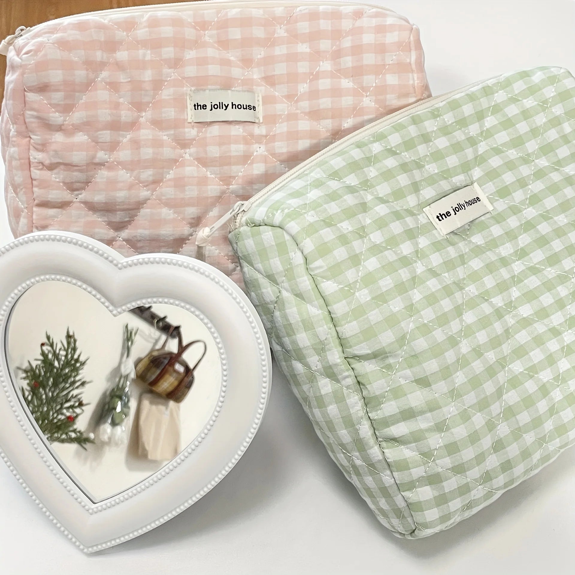 Solid Color Plaid Makeup Bag Travel Cosmetic Pouch Large Soft Cosmetic