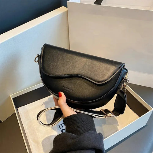 Women Vintage Solid Color Flap Small Saddle Shoulder Underarm Bag