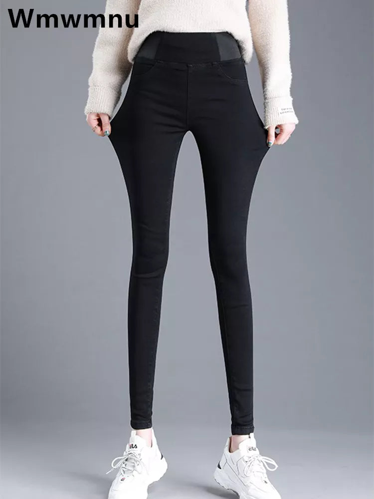 Oversize 26-38 Black Skinny Pencil Jeans Women High Waist Slim Denim