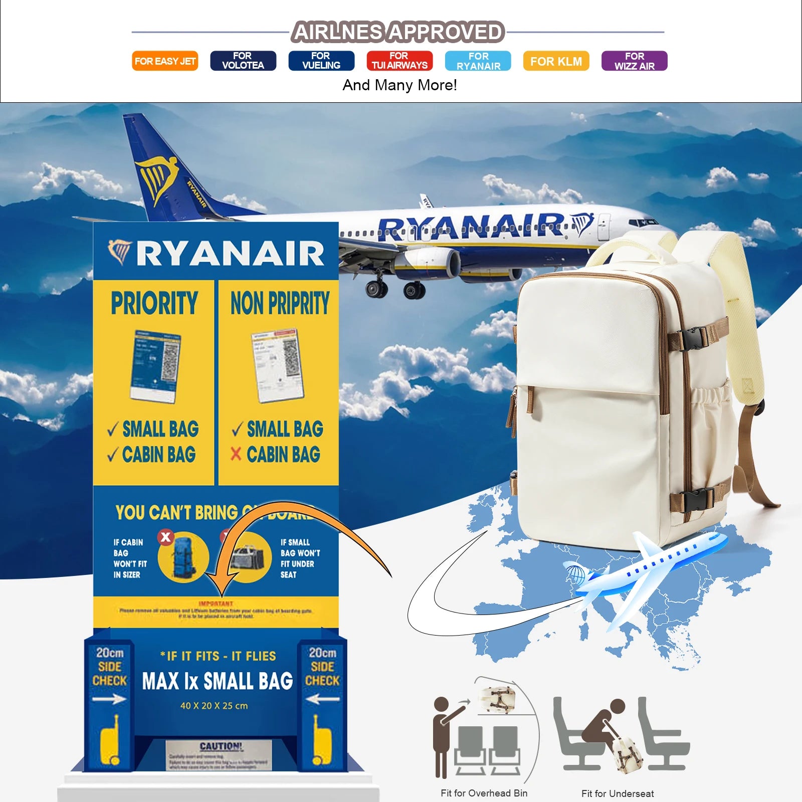 Cabin Airplane Travel Backpack 40x30x20, Hand Luggage Cabin Backpack