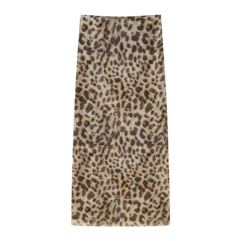 TRAF Leopard Long Skirts Women's 2024 Spring Summer Autumn Elegant