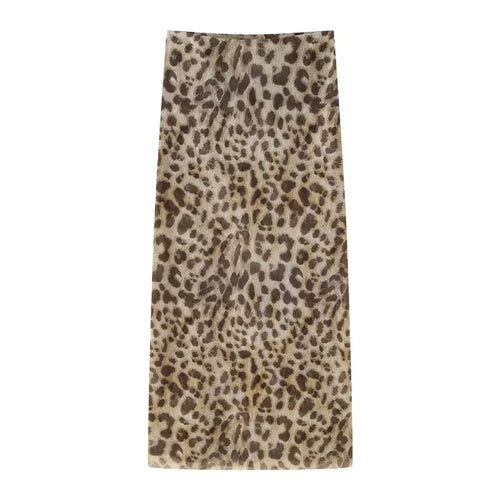 TRAF Leopard Long Skirts Women's 2024 Spring Summer Autumn Elegant