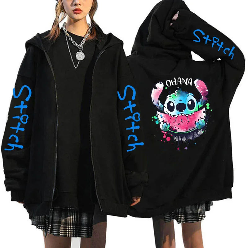 Oversized Y2k Zip-up Hoodie Disney Women's Lilo & Stitch Costume