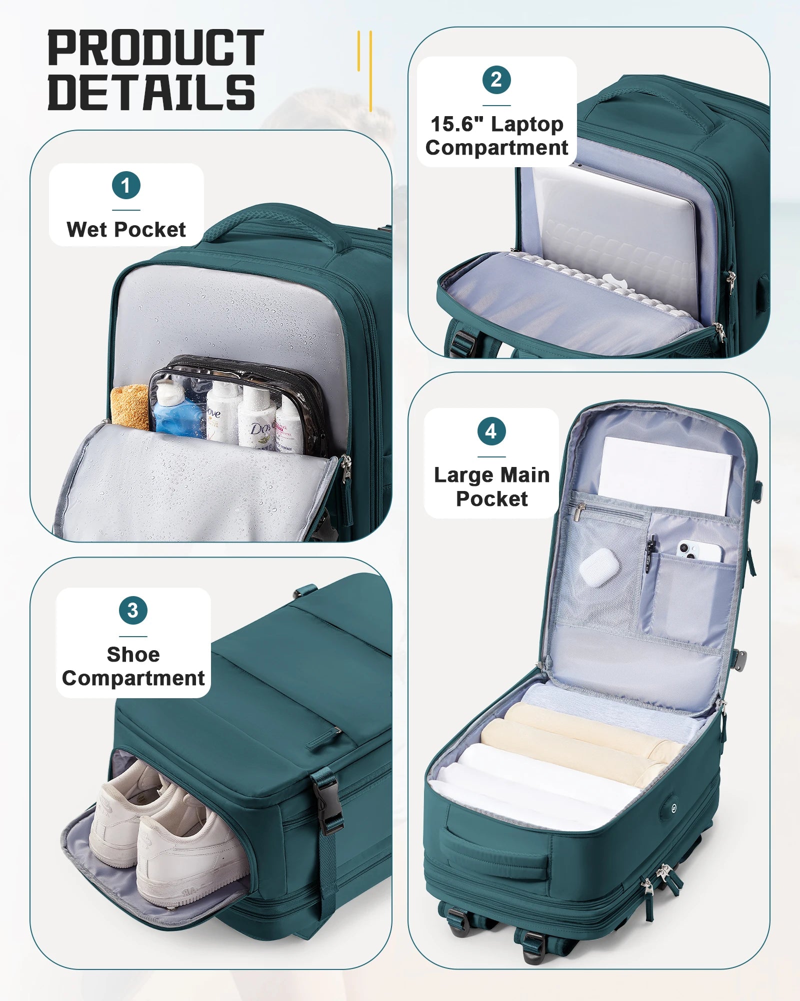 Men Business Travel Backpack Expandable USB Bag, Business Waterproof
