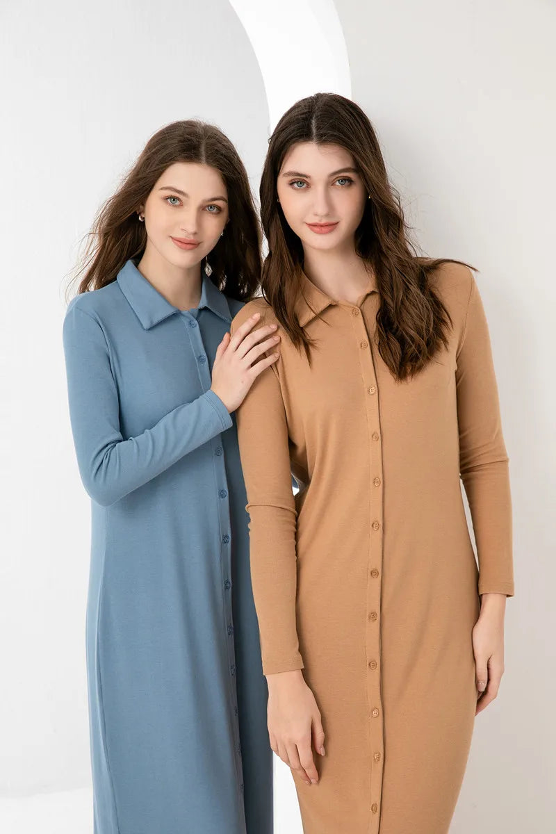 AS 2024 maxi dress button design woman clothes full sleeve Ankle