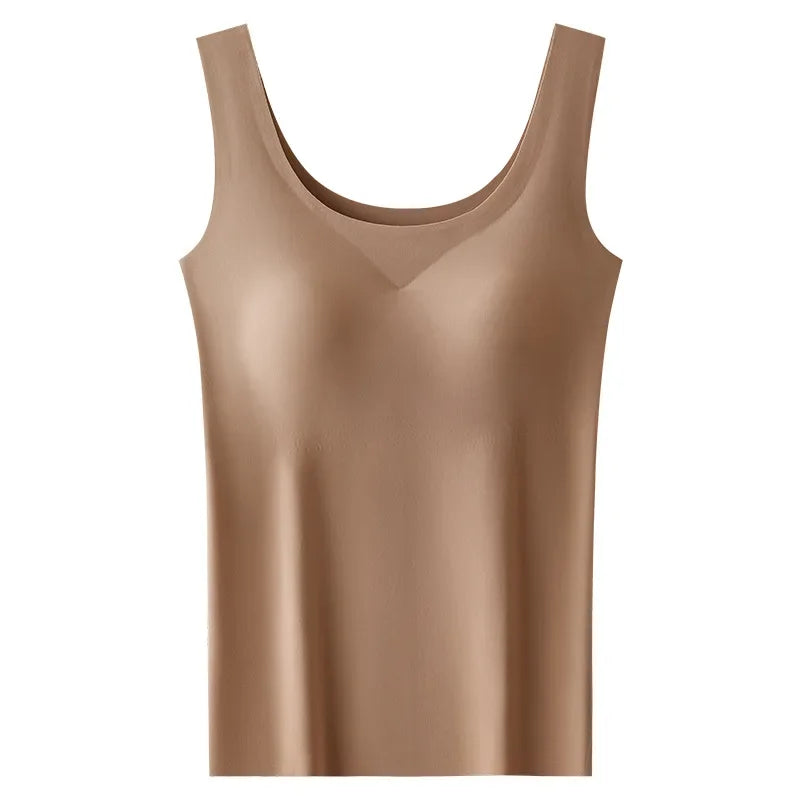 2PCS/Lot Silk Seamless Tank Top with Fixed Chest Pad Women's Camisole