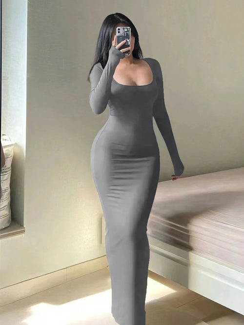 Women's Solid Long Sleeve Bodycon Dress, Chic Basic Minimalist Causual