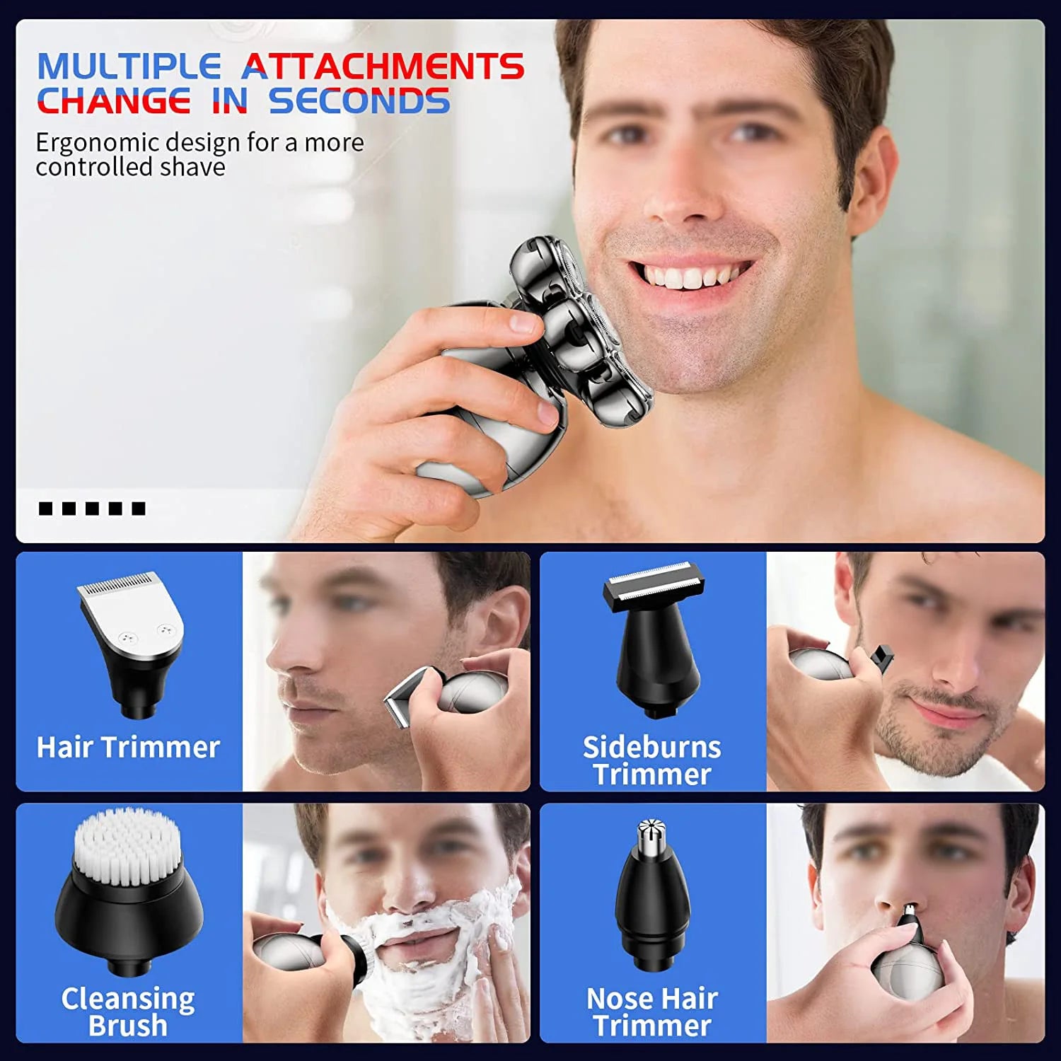 Electric Shaver 7D Floating Cutter Head Base Charging Portable Men