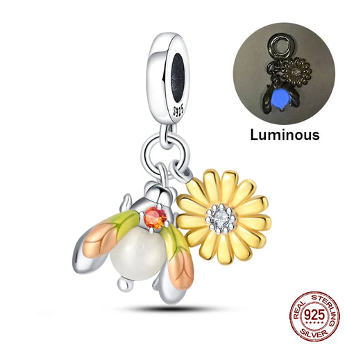 925 Sterling Silver Chameleon Luminous Firefly Butterfly Charms Beads