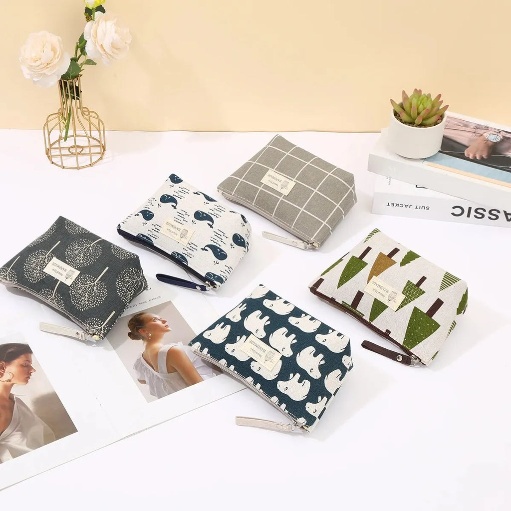 New Canvas Cosmetic Bags Zipper Opening Key Card Holder Cartoon