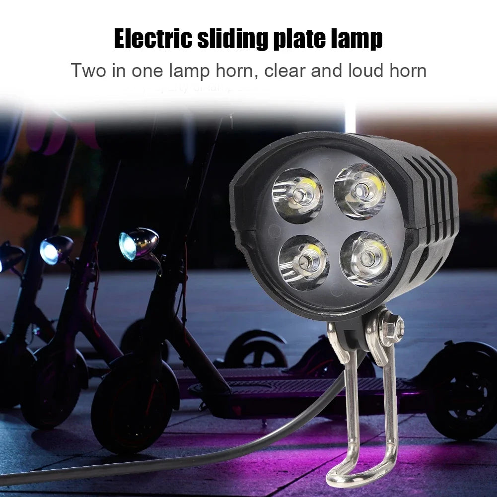 E-Bike Horn Light Electric Bicycle 4 LED Headlight 12W Waterproof 2 in