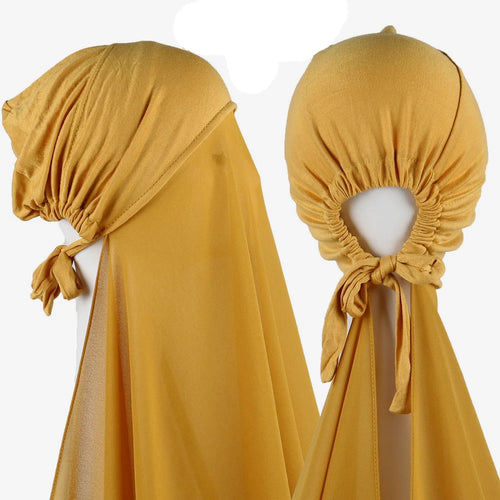 Muslim Instant Hijab Women Bonnet with Chiffon Shawl Head Scarf Cap