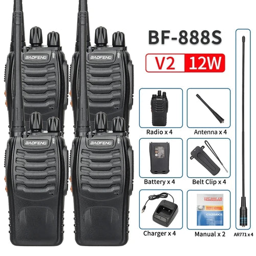 2/4PCS Baofeng BF-888S 12W Walkie Talkie Dual Band Portable Long Range