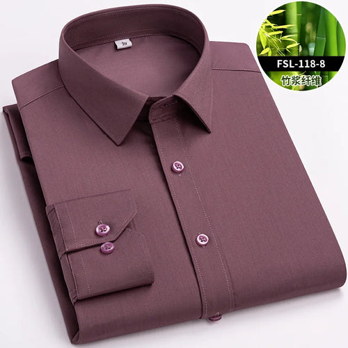 Quality Stretch Men Shirt Bamboo Fiber Long Sleeve Anti-wrinkle